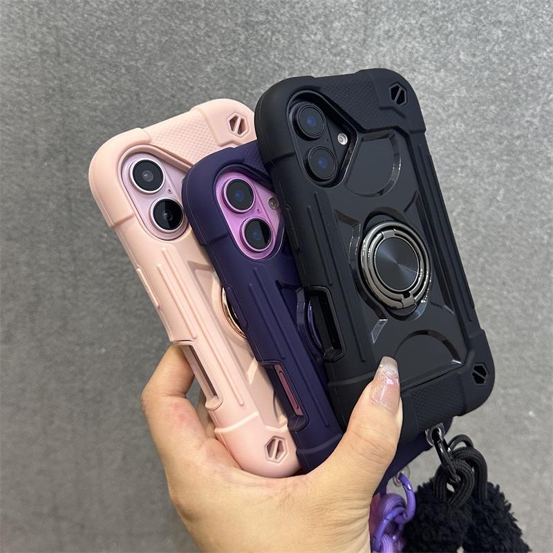 Suporte de Anel 3 em 1 Capa Resistente para iPhone 16 17 15 14 13 12 11 Pro Max Plus Air Anti-choque à Prova de Impacto Capa com Corrente de Cordão