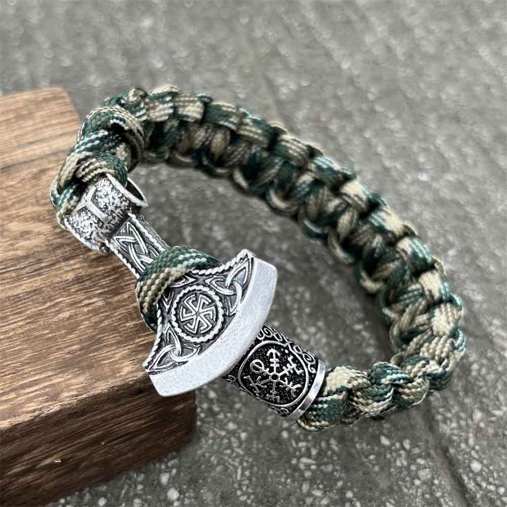 Handmade Norse Axe Slavic Kolovrat Charm Paracord Bracelet Viking Runic Beads Accessories Diy