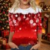 Women's Casual Christmas Printed Three-Quarter Sleeve Neck T-Shirt Tee Top