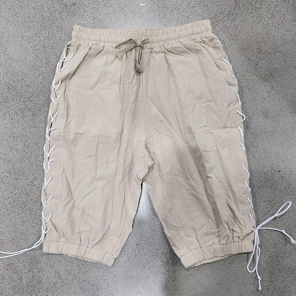 Men's Linen Casual Shorts Side Drawstring Cotton Linen Breathable Beach Pants Summer Lightweight Loose Fit Straight Leg