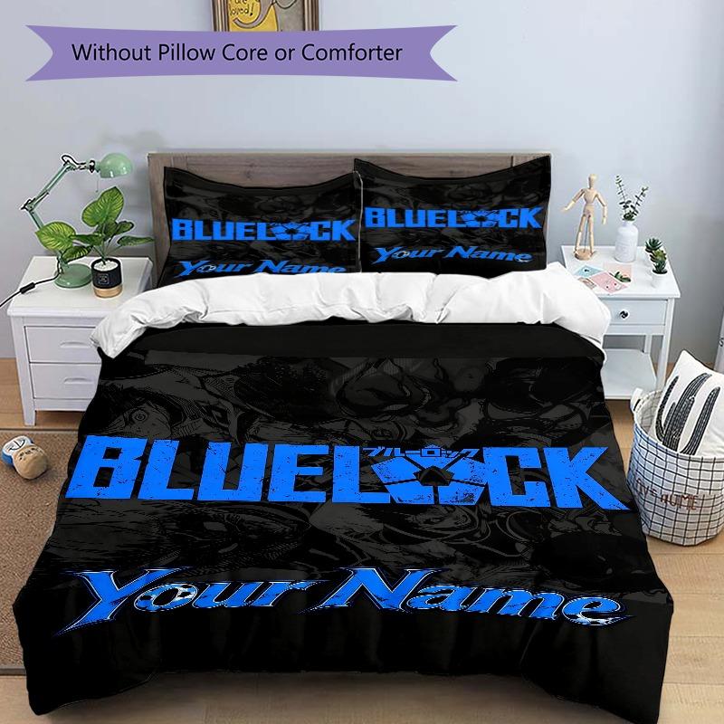 Blue Lock Custom Soccer Name Bedding Set Personalized Washable Custom 3Pcs Duvet Cover Pillowcases Soft Microfiber Home Bedroom Gift