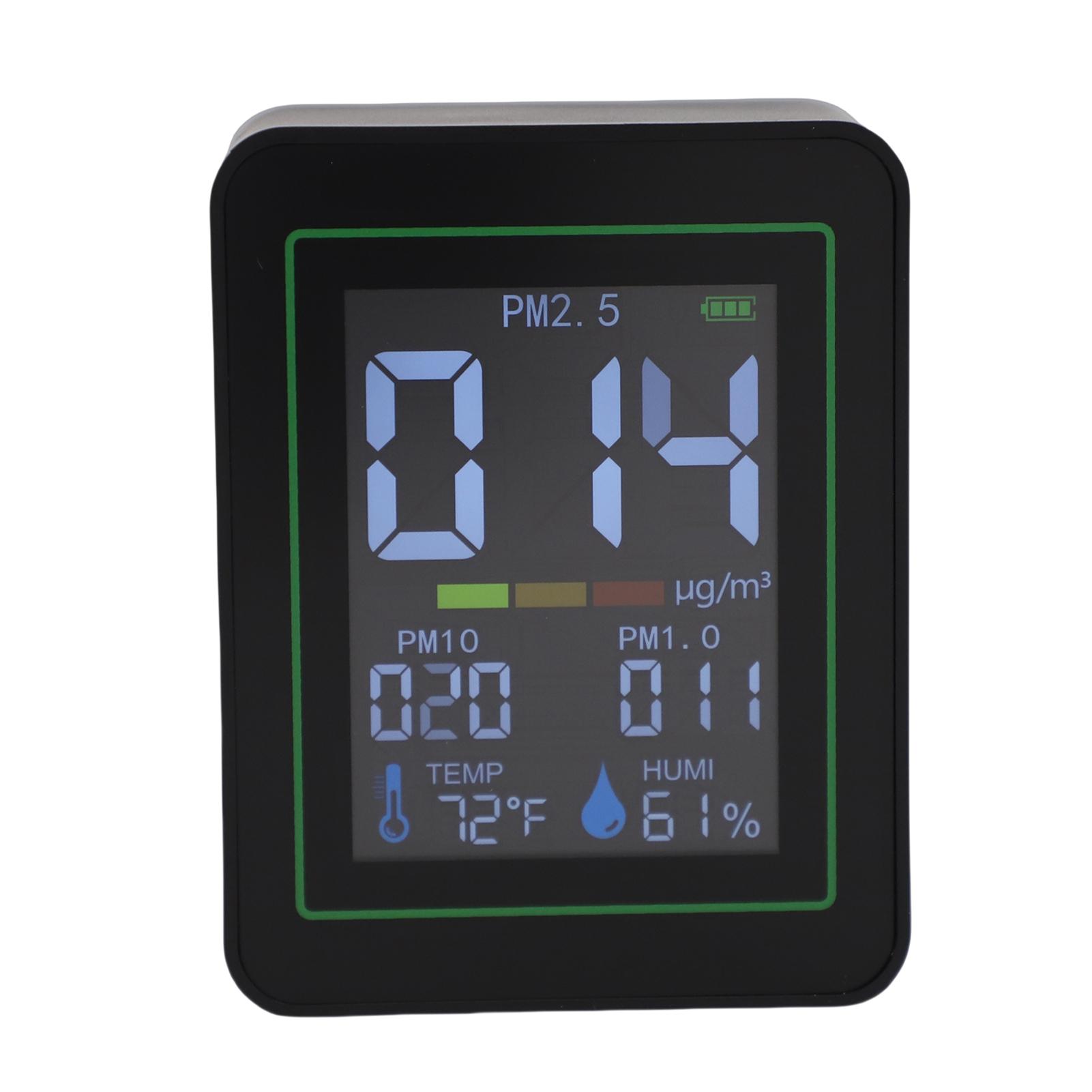 

5-in-1 Quality Monitor, PM2.5 PM10 PM1.0 Detector with LCD Color Screen, Portable Temperature Humidity Meter for