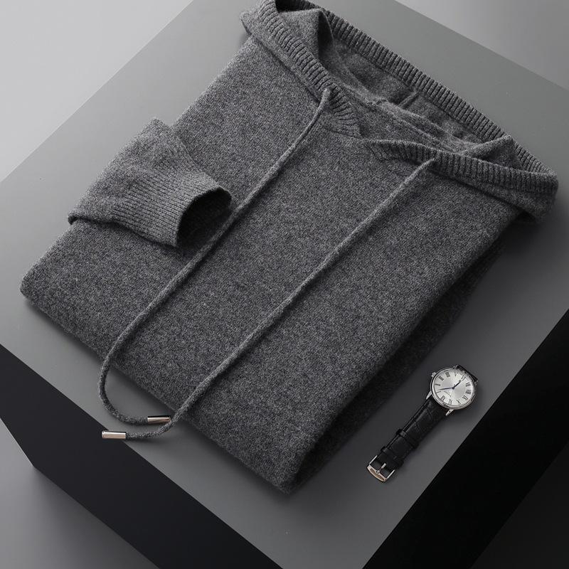 Men's Thick Wool Knit Pullover Hoodie - Autumn/Winter Collection