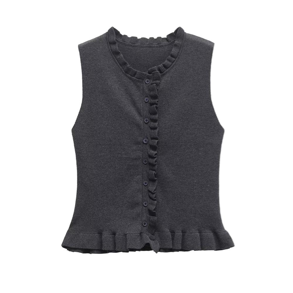 2025 Spring/Summer Women's Sleeveless Layered Knit Top - Simple, Versatile, Round Neck Design