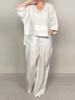 Women's Fashionable Comfortable and Casual Solid-Colour Plus-Size Asymmetrical Cotton-Linen Trouser Set with Three-Quarter Sleeves