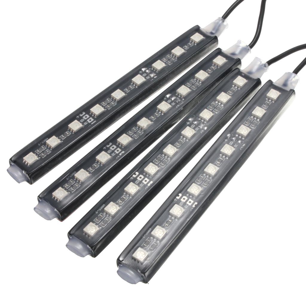 4x 5050 SMD 9 LED RGB Car Interior Floor Decorative Atmosphere Strip Light   Remote Control
