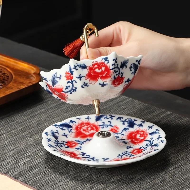 Creative Blue and White Umbrella Tea Strainer, Tea Ceremony Accessories Ceramic Tea Filter, Home Tea Table Decoration Ornaments