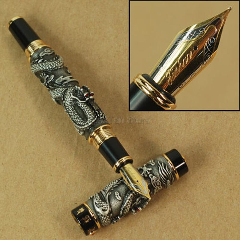 Jinhao Classic Double Dragon Playing Pearl, Metal Carving Embossing Heavy Pen Gold For Writing Gift Pen With Gift Box