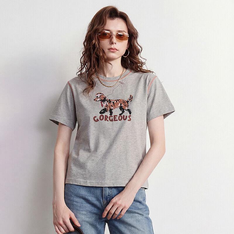 Chuyu Women's Cotton T-Shirt with Dog & Letter Print