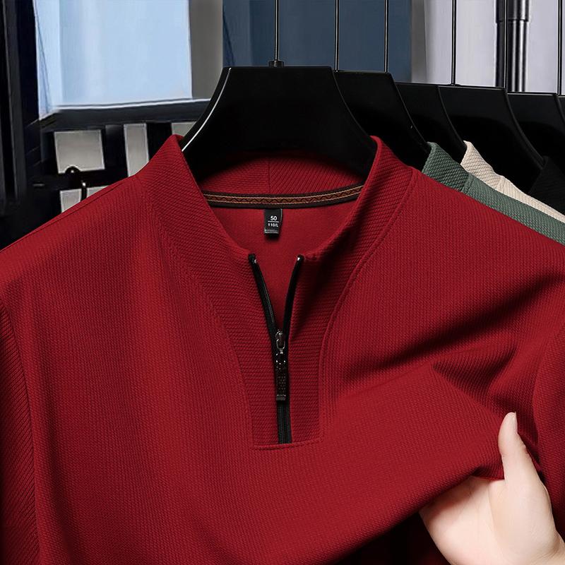 Half Zip Ice Silk Short Sleeved T-shirt for Men, Men's Lapel, Summer New Collection, Breathable Polo Shirt