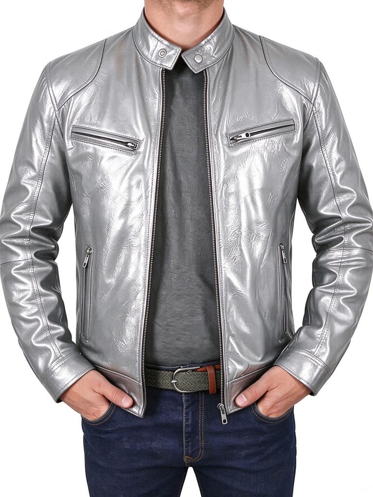 New men's stand-up collar PU leather jacket slim locomotive jacket spring and autumn casual multi-color coat