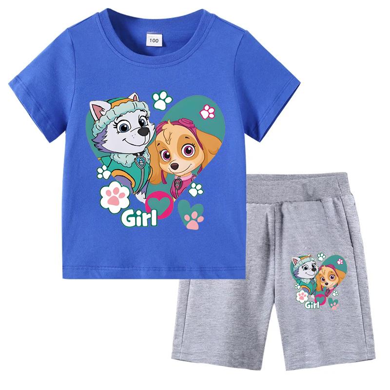 PAW Patrol Summer Cartoon Printed Boys Girls Tshirt Sets Children's Casual Shorts 2 Piece Sets Kids Tracksuits Sport Suits