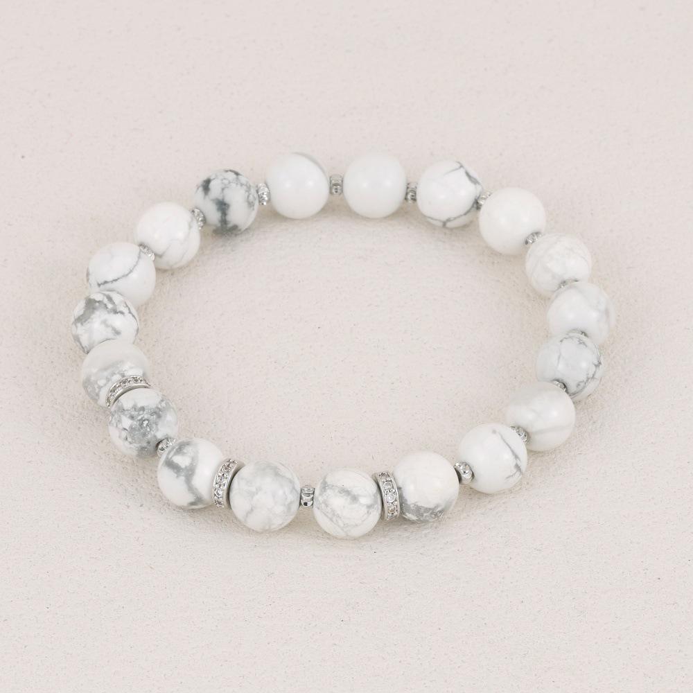 Elegant Semi-Precious Stone Beaded Bracelet - Light Luxury, High-End, Versatile Elastic Round Beads for Couples