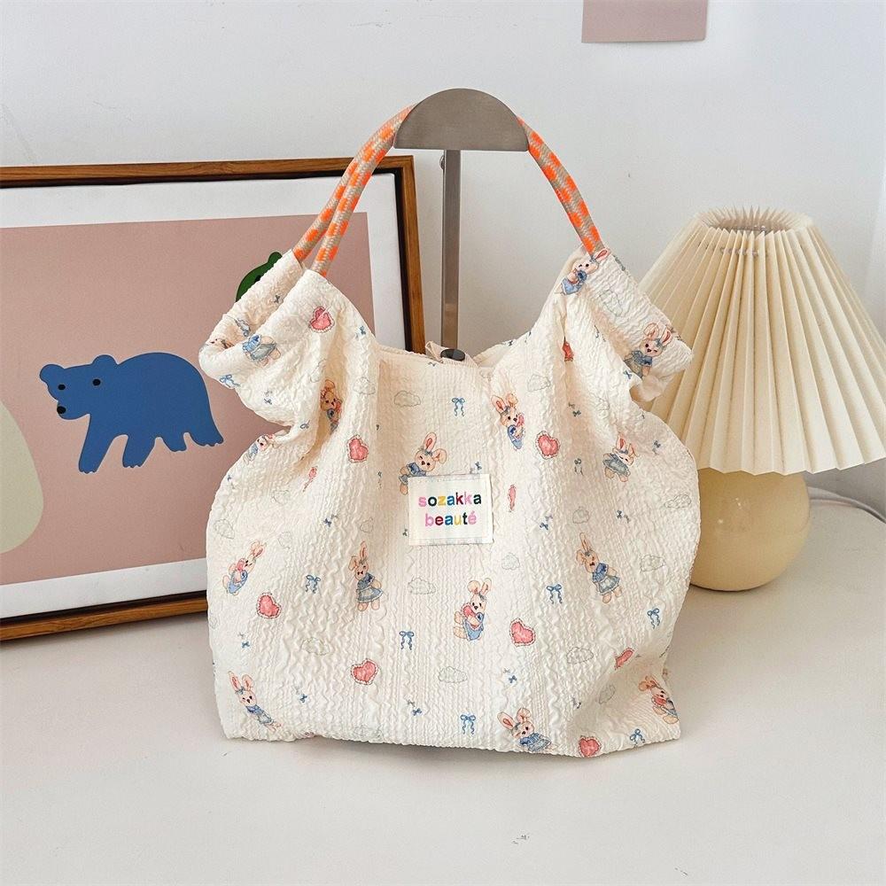 Large Capacity Korean Cartoon Embossed Canvas Tote Bag For Women Ideal For Beach Trips