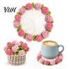 Botanical Room Decoration Crochet Flower Bouquet Coaster, Handmade Knit Rose Mug Mat Transforms Into Bouquet, 2-in-1 Floral Table Decor for