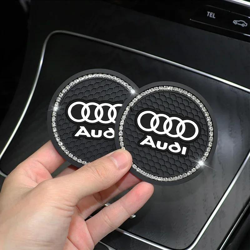 2Pcs Diamond Car Coaster Water Cup Holder Pad Anti-slip Mat for Q2 S A3 8P S3 8V A4 B8 B6 B7 A6 C6 C5 C7 A5 Q3 Q5 Q7 TT A1 A2