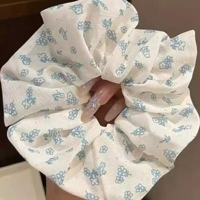 Korean Blue and White Floral Large Intestine Hair Band Female Hair Tie Rope Large Ponytail Headband Rubber Band Hair Accessories