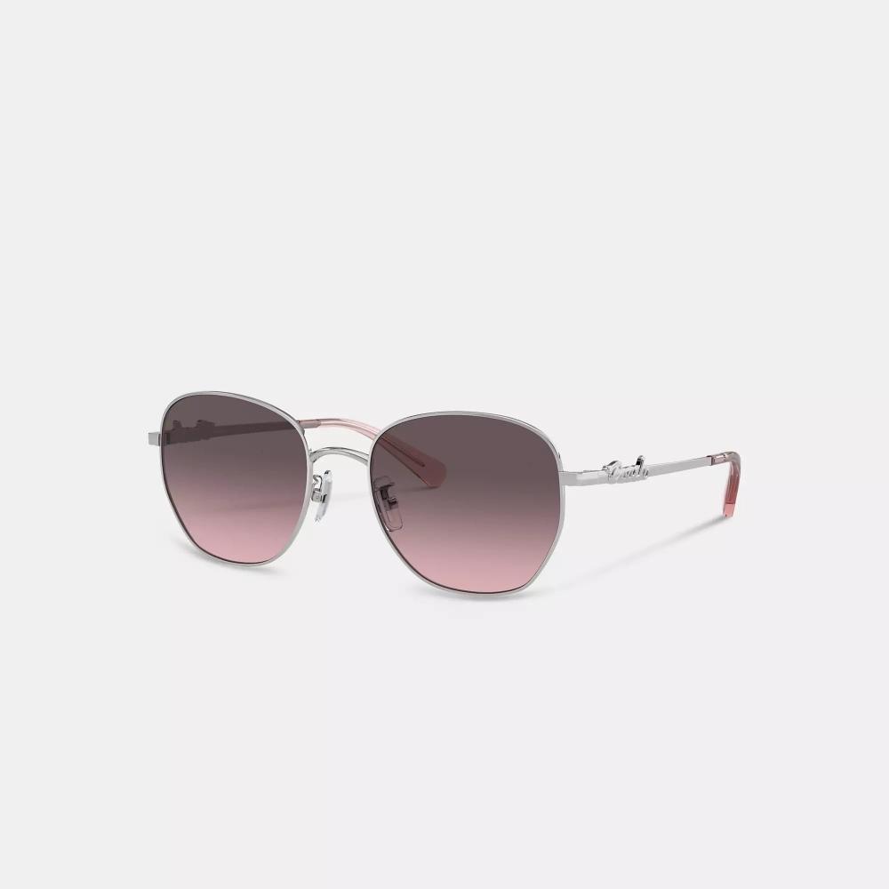 

Coach Круглые солнцезащитные очки Coach Script серебристо-розовые
