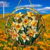 2D Flat Acrylic Garden Round Wall Hanging Decoration Sign, Daffodil Spring Sun Catcher, Nurseries, Vintage Home Decor Wall for Bar Kitchen