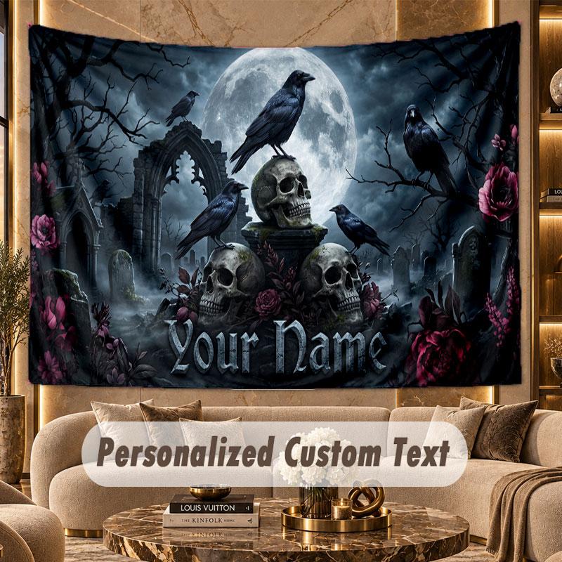 Skull Gothic (45) Theme Wall Tapestry Customized With Name Text Personalized Hanging Tapestry For Bedroom Living Room Decor