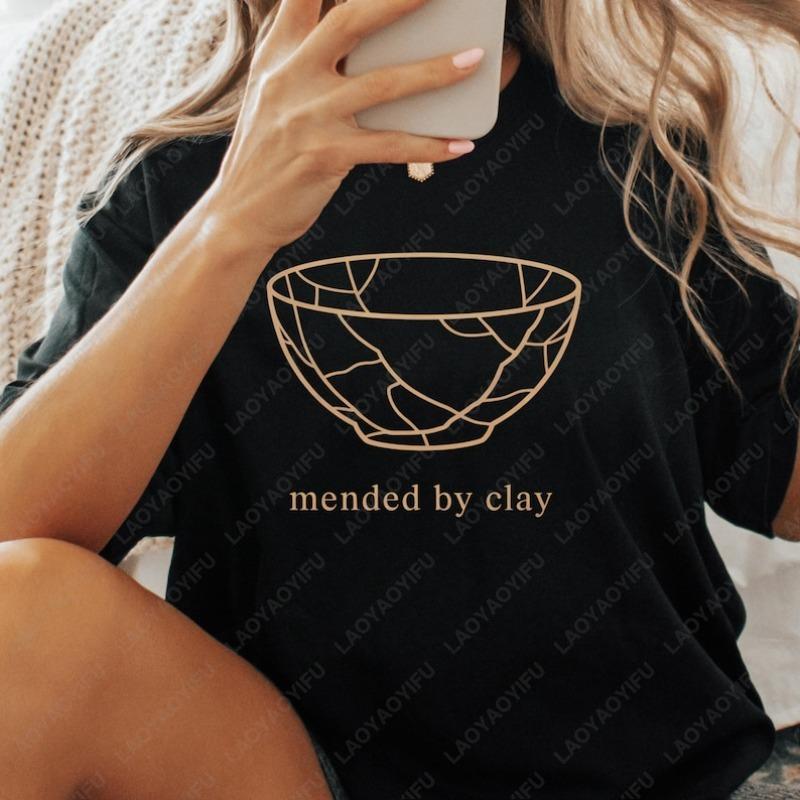 Kintsugi Keramik-Oberteile Minimalistische Goldene Schüssel Japanische Wabi Sabi Keramik Bedrucktes T-Shirt Töpfer Geschenk Lustiges Keramikkünstler Baumwollhemd