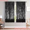 2 szt. Zasłony z wzorem sylwetki Czarnego Lasu, Wzór do salonu sypialni, Okno domowe o tematyce przyrodniczej, Zasłony z tunelem na karnisz