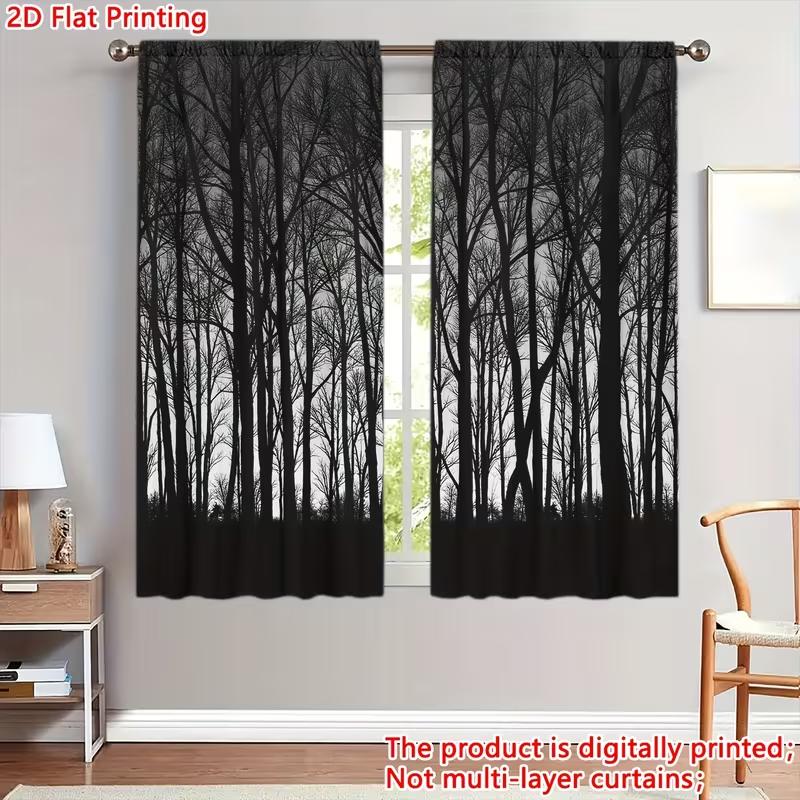 2 szt. Zasłony z wzorem sylwetki Czarnego Lasu, Wzór do salonu sypialni, Okno domowe o tematyce przyrodniczej, Zasłony z tunelem na karnisz