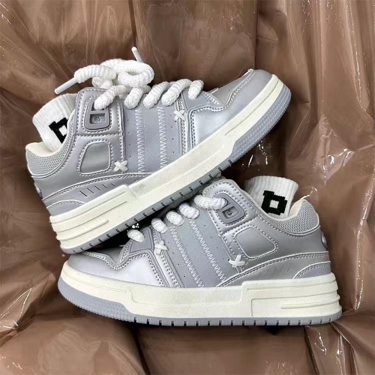 

Корейская версия нишевый дизайн чувство повседневные универсальные студенческие кеды женские ин прилив уличная съемка ретро пара платформа спортивная обувь 38 серебряный