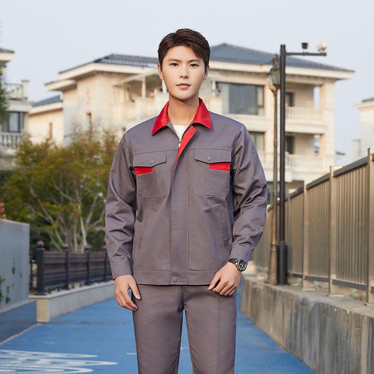 Unisex Autumn/Winter Workwear Set: Long-sleeved, thin polyester-cotton, wear-resistant, customizable logo, labor protection uniform.