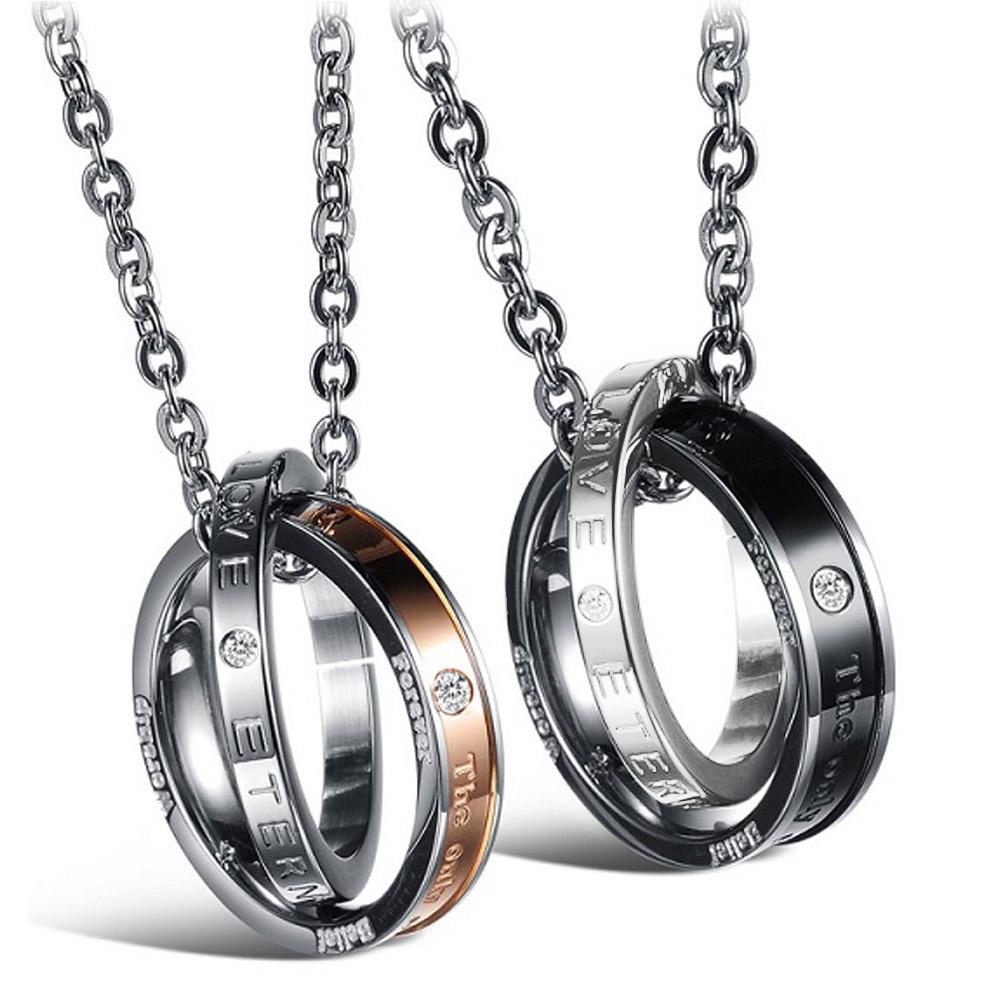 Buy Couples Stainless Steel Pendant Necklace with Shinning Crystal
