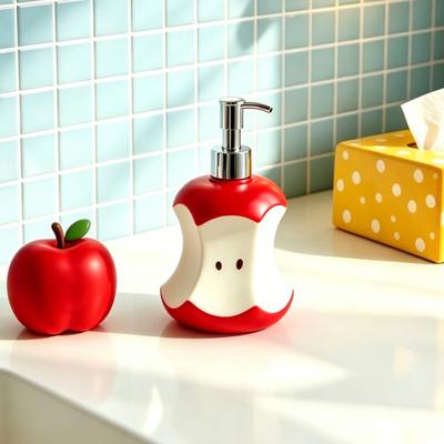 300ML Bitten Fruit Refillable Soap Dispenser, Liquid Hand Soap Shower Gel Container, Empty Pump Lotion Bottle for Bathroom Kitchen