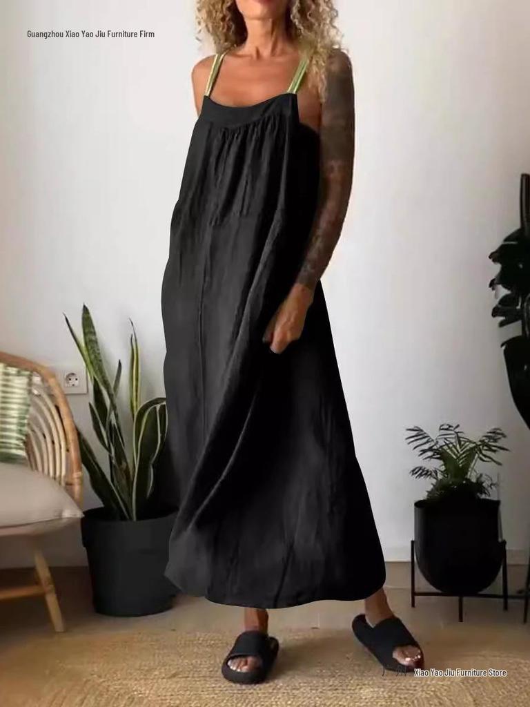 2026 Summer Casual Cotton Linen Strap Dress