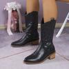 New Women's Mid-tube Solid Color Pointed Adult Doc Martens Boots with Thick Heels