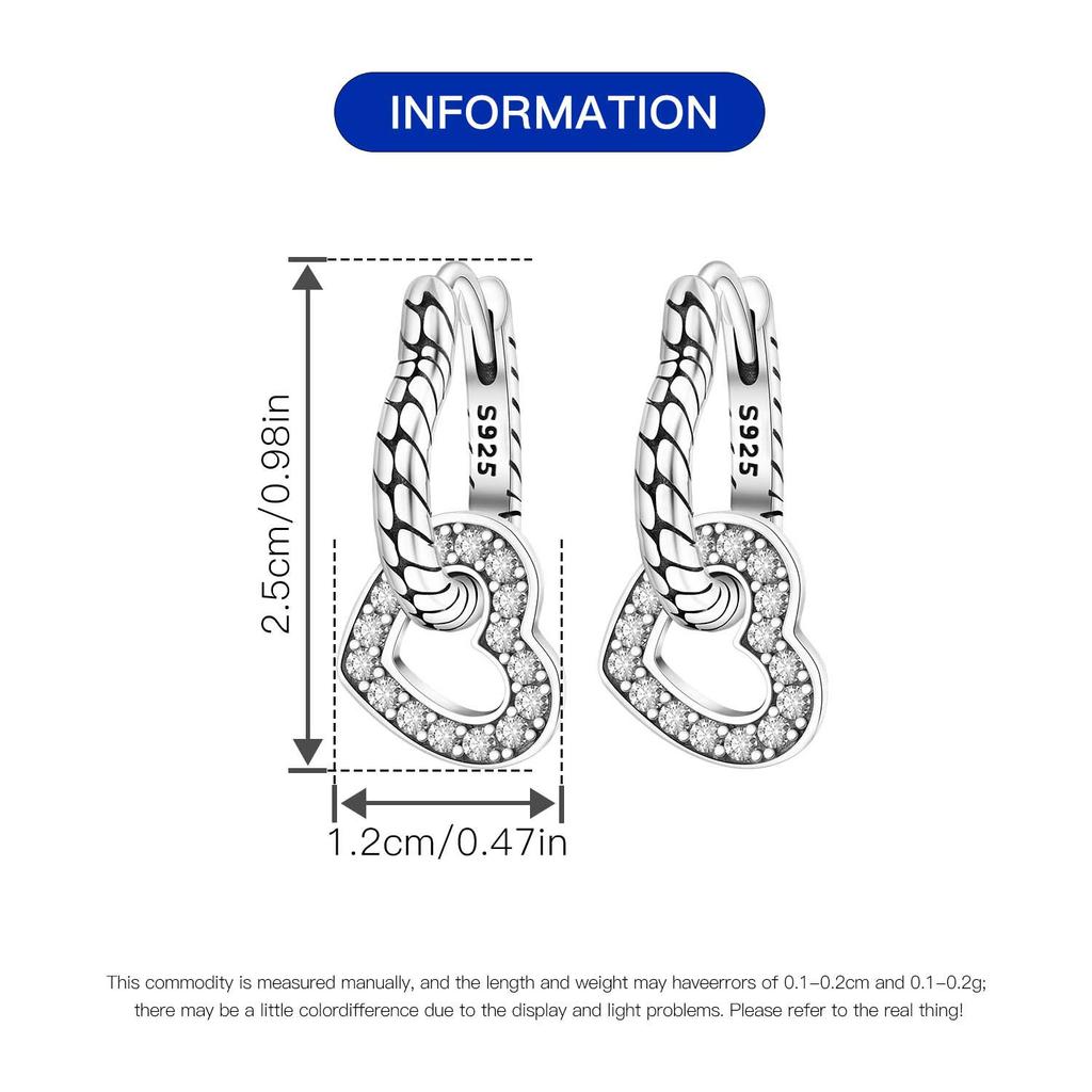 925 Silver Heart Shaped Snake Pattern Drop Earrings Women Earrings Charm Fashion Versatile Party Jewelry Gifts