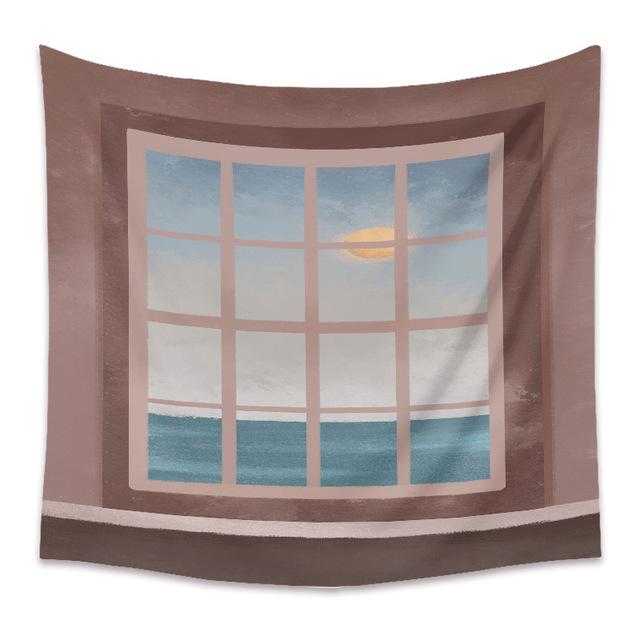 Window Sill Pattern Printed Tapestry Wall Hanging Nature Landscape ...