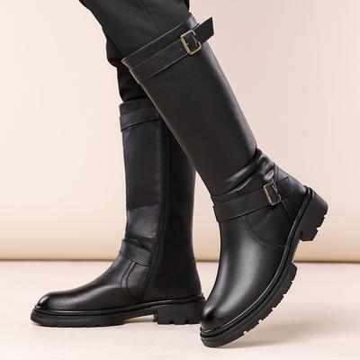 Leather Boots Spring and Autumn Zipper Low-heeled Boots European and American Style Knight Boots High Boots