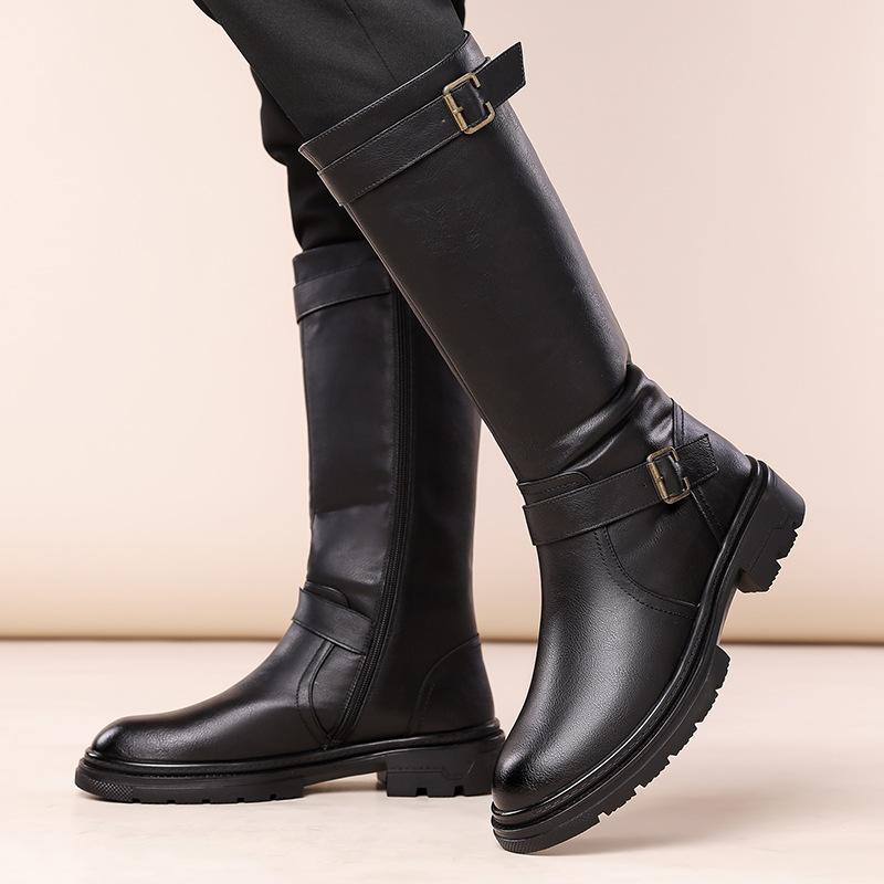 Leather Boots Spring and Autumn Zipper Low-heeled Boots European and American Style Knight Boots High Boots