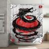 Red and Black Dragon Shower Curtain Waterproof Fabric with Anti-Bacterial Properties for Bathroom Decorations In White Gray Back