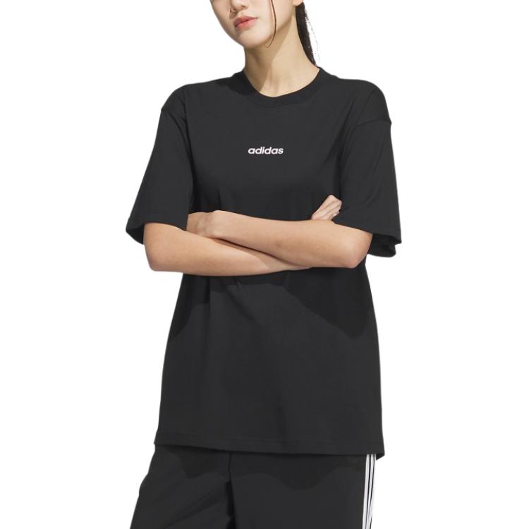 Adidas Solid Color Round Neck Casual Comfortable Loose Short Sleeve T-Shirt Unisex Tops Black JC7903