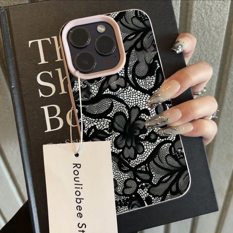 

Black Lace Pattern Phone Case For iPhone 17 Pro Max 16 15 14 Plus 13 12 11 Pro Max 16E 17Air X XR XS Max Shockproof Soft Cover For iPhone 11 Pro