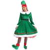 Womens Christmas Elf Costume Tinkle Bell Flannel Dress Belt Hat Striped Stockings Shoes Cosplay Set