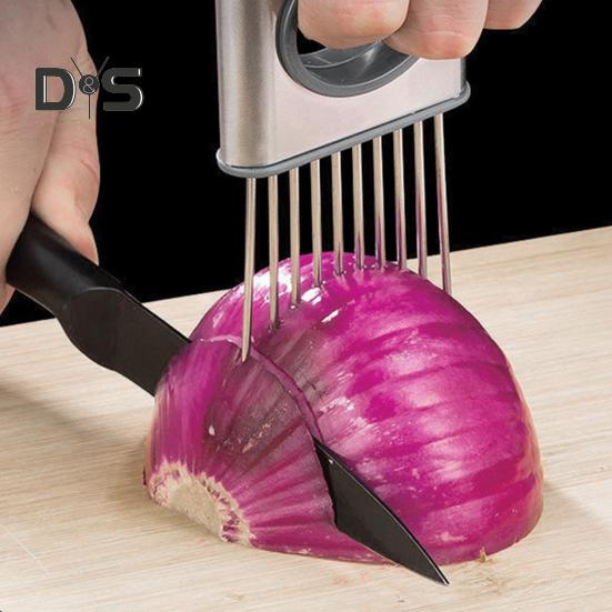 Držák na kráječ cibule Nerezová ocel Ergonomická rukojeť Naklepávač masa Nástroj na krájení zeleniny pro brambory rajčata mrkev ovoce citron maso kuchyňský gadget