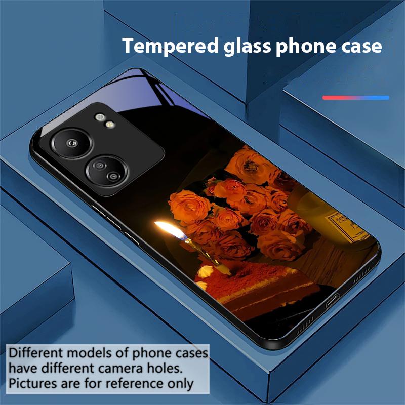 

Червоний Місяць Рожеве Дерево Для Xiaomi Redmi 13C Note13 12 Pro Plus 5G Note 9 13T Pro POCO X6 F5 F6 Чорний Загартований Скляний Чохол для Телефона For Redmi 9A