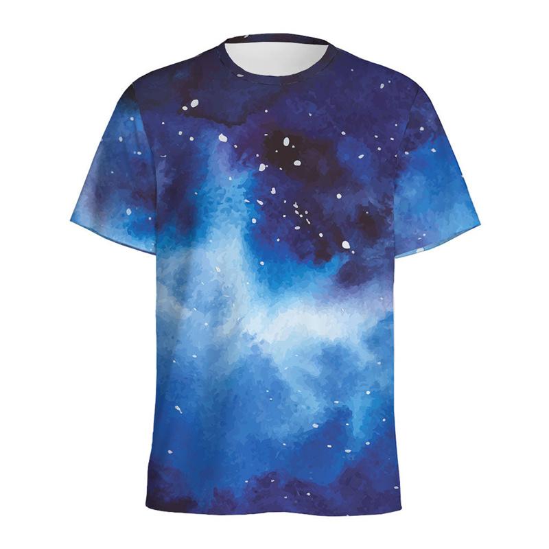 Χρωματιστό Μπλουζάκι με Μοτίβο Γαλαξία και Διαστήματος Ανδρικό Καλοκαιρινό με Στρογγυλή Λαιμόκοψη, Κοντό Μανίκι, 3D Εκτύπωση με Έναστρο Ουρανό, Τοπ, Street Φαρδύ T-Shirt