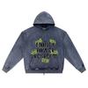 DTG print Knitted Denim Zip-Up Hoodie Money Power Respect Brother Print Zipper Hoodies  