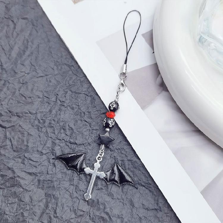Mobile Phone Charm Gothic Cross Bat Rose Pendant Keychain Strap Lanyard for Bag
