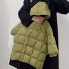 Boys Girls Mid-Length Plaid Cotton Coat Kids Thick Warm Hooded Jacket Winter 2026