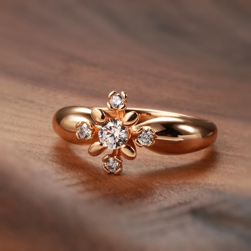 Rose Gold Color Crystal Flower Rings For Women Fashion Natural Zircon Wedding Bride Accessories Daily Fine Jewelry