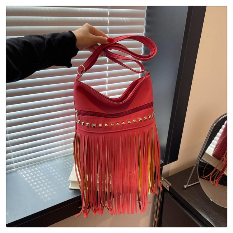 Retro Large-capacity Fringed Single-shoulder Bag, Personalized Tote Bag, Fashionable Crossbody Dumpling Bag
