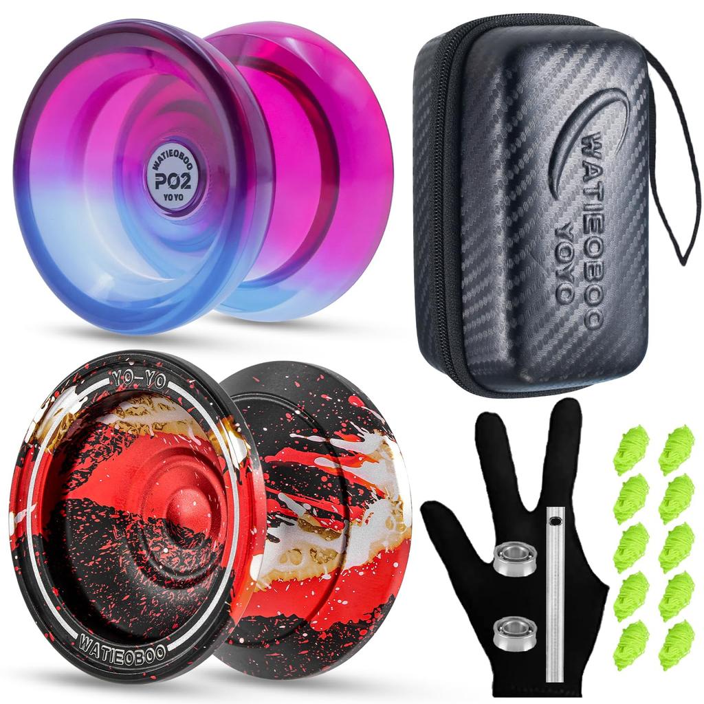 WATIEOBOO YOYO Dual Purpose Yoyo (Professional Non-Reactive To Reactive Yoyo), W7 Metal Yo Yo + PC Dual Color P02 Yoyo, Perfect for Beginner Kids and